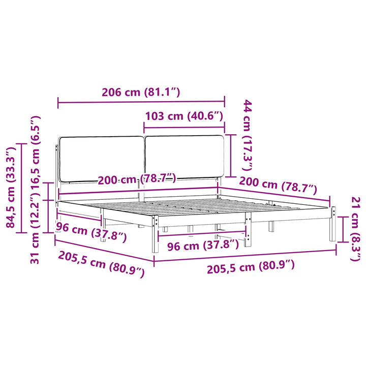 Sengestel med Polstret Hovedgavl Lysegrå 200 x 200 cm