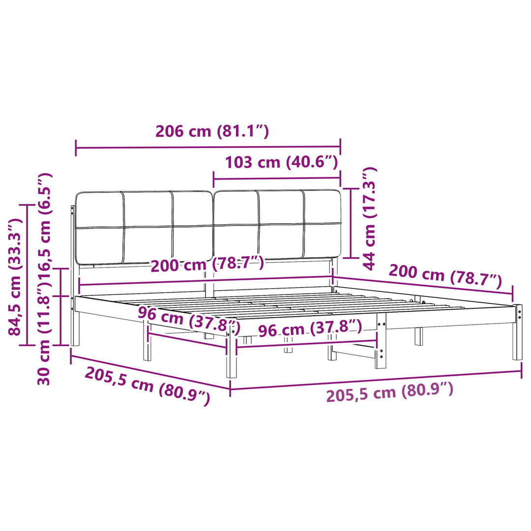 Sengestel med Polstret Hovedgavl Gråbrun 200 x 200 cm