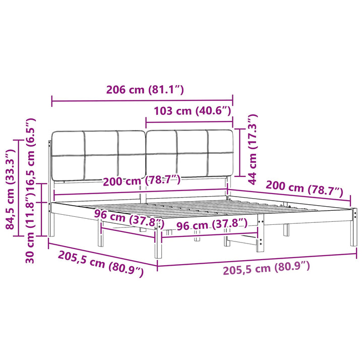 Sengestel med Polstret Hovedgavl Gråbrun 200 x 200 cm