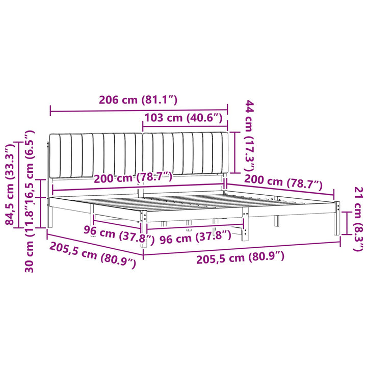 Sengestel med Polstret Hovedgavl Mørkegrå 200 x 200 cm