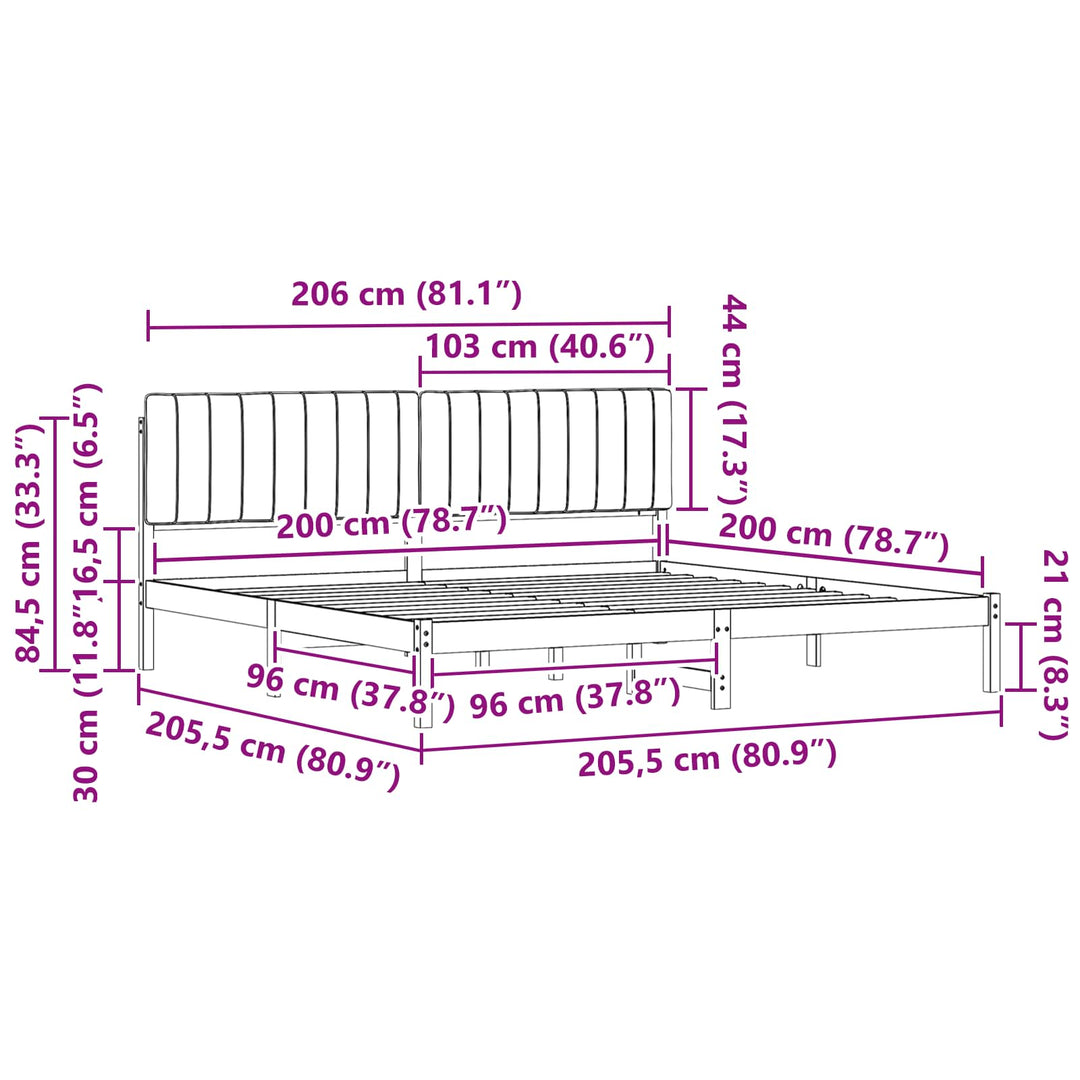 Sengestel med Polstret Hovedgavl Lysegrå 200 x 200 cm