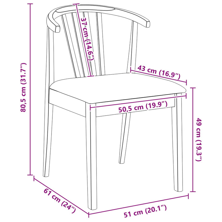 Spisestuestol 2 pcs Naturlig og lys Solid gummitræ