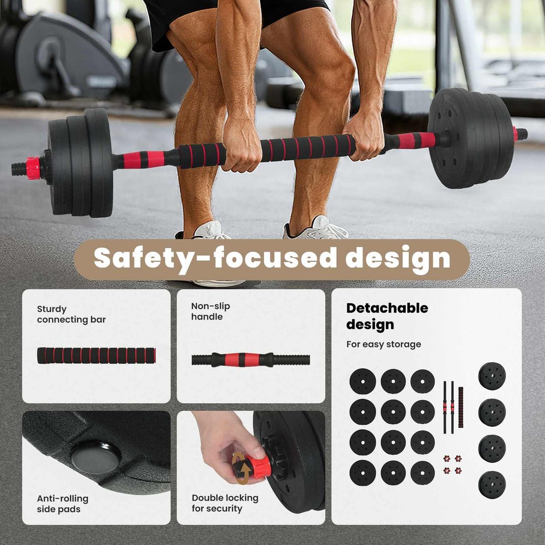 2-i-1 Håndvægt Barbell Sæt 20 kg Sort og rød Cement og jernsand