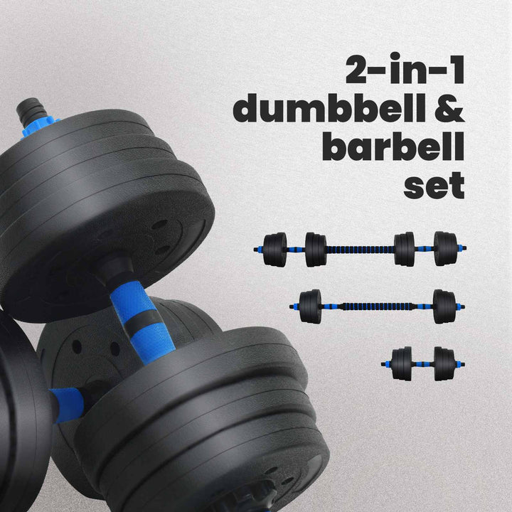 2-i-1 Håndvægt Barbell Sæt 20 kg Sort og Blå Cement og jernsand