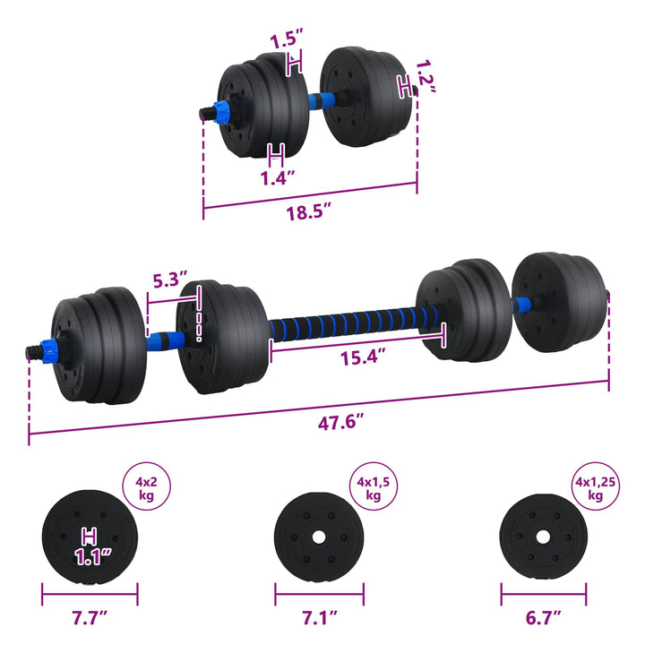 2-i-1 Håndvægt Barbell Sæt 20 kg Sort og Blå Cement og jernsand