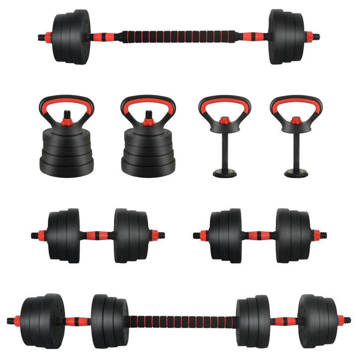 4-i-1 Håndvægte Barbell Kettlebell Sæt 20 kg Sort og rød
