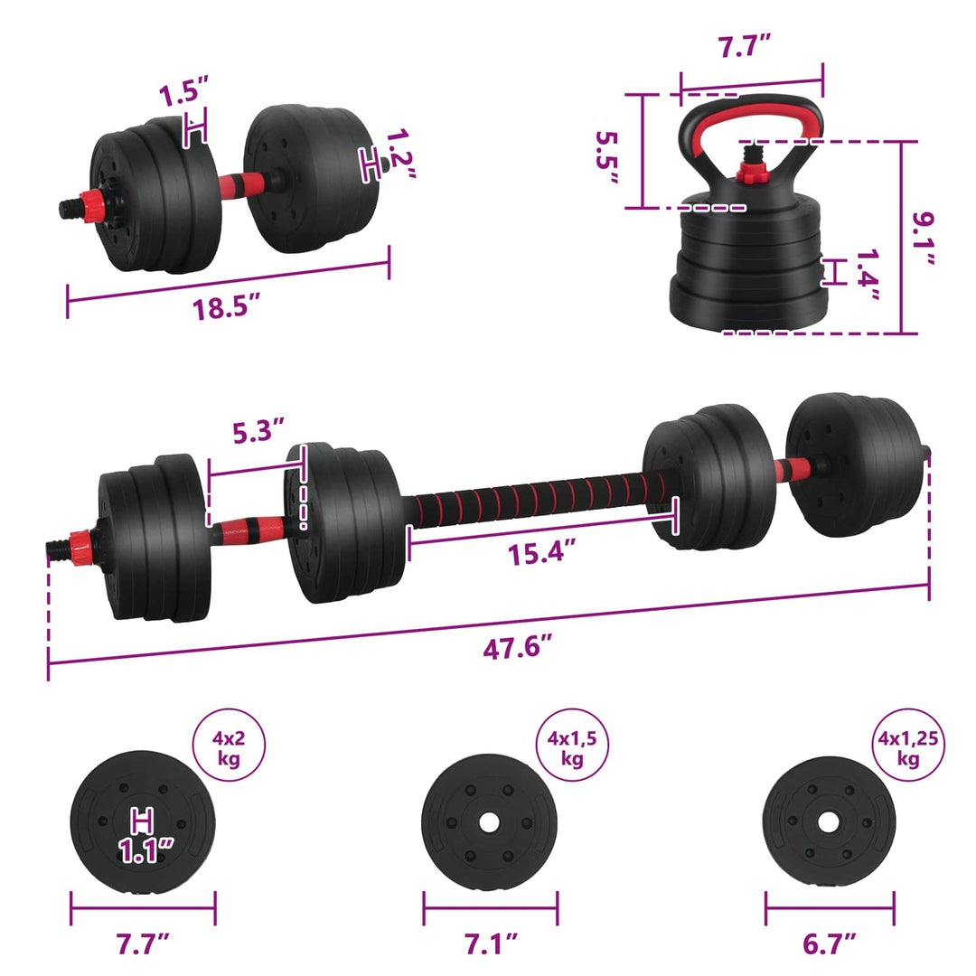 4-i-1 Håndvægte Barbell Kettlebell Sæt 20 kg Sort og rød