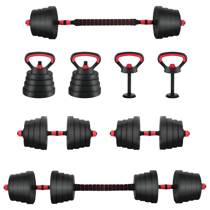 4-i-1 Dumbbell Barbell Kettlebell Sæt 30 kg Sort og rød