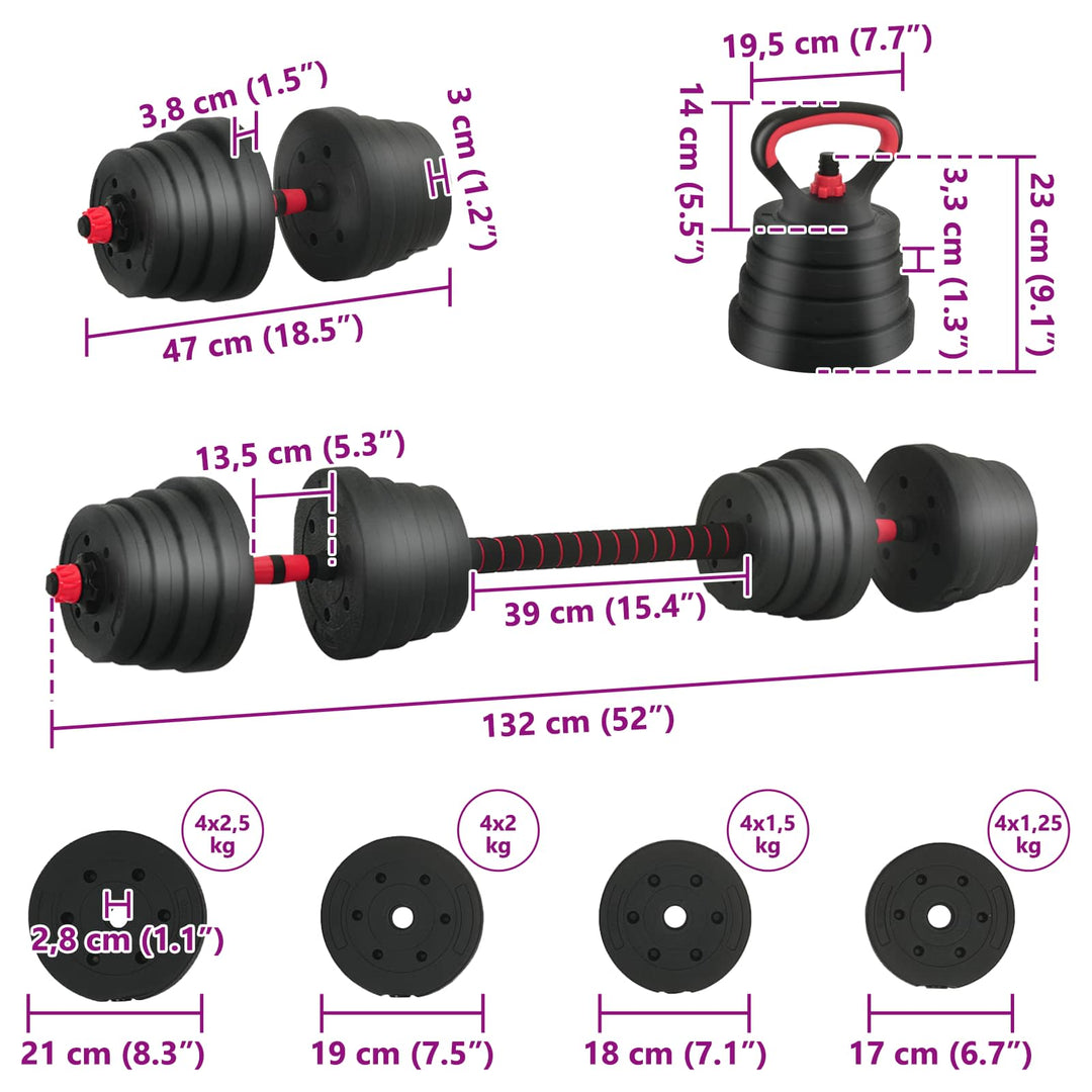 4-i-1 Håndvægte Barbell Kettlebell Sæt 30 kg Sort og rød