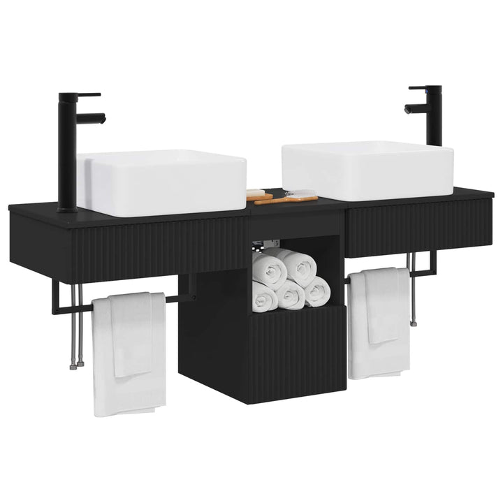 Badeværelsesskabsæt 3 stk. Sort 53 x 35 x 39 cm Konstrueret træ