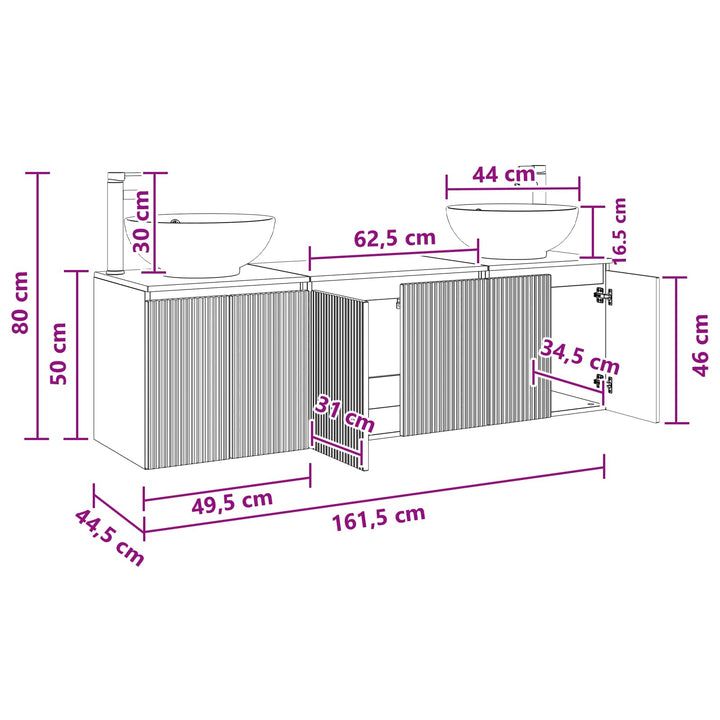 Badeværelsesskabsæt 3 stk. Betongrå 49,5 x 44,5 x 65 cm