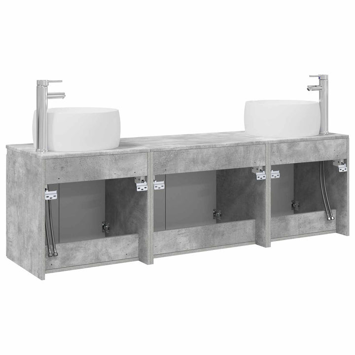 Badeværelsesskabsæt 3 stk. Betongrå 49,5 x 44,5 x 66 cm