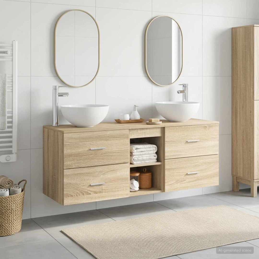 Badeværelsesskabsæt 3 stk. Sonoma-eg 49,5 x 41 x 64,5 cm