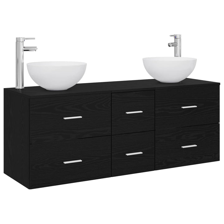Badeværelsesskabsæt 3 stk. Sort eg 49,5 x 41 x 64,5 cm