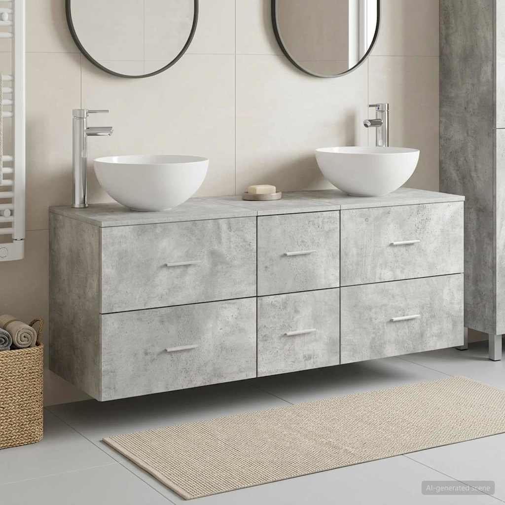 Badeværelsesskabsæt 3 stk. Betongrå 49,5 x 41 x 64,5 cm