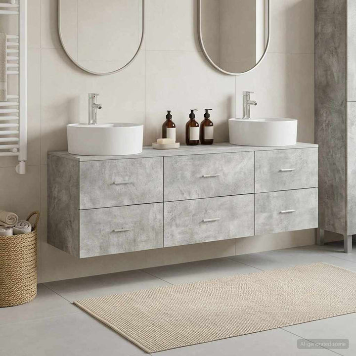 Badeværelsesskabsæt 3 stk. Betongrå 62,5 x 44,5 x 50 cm