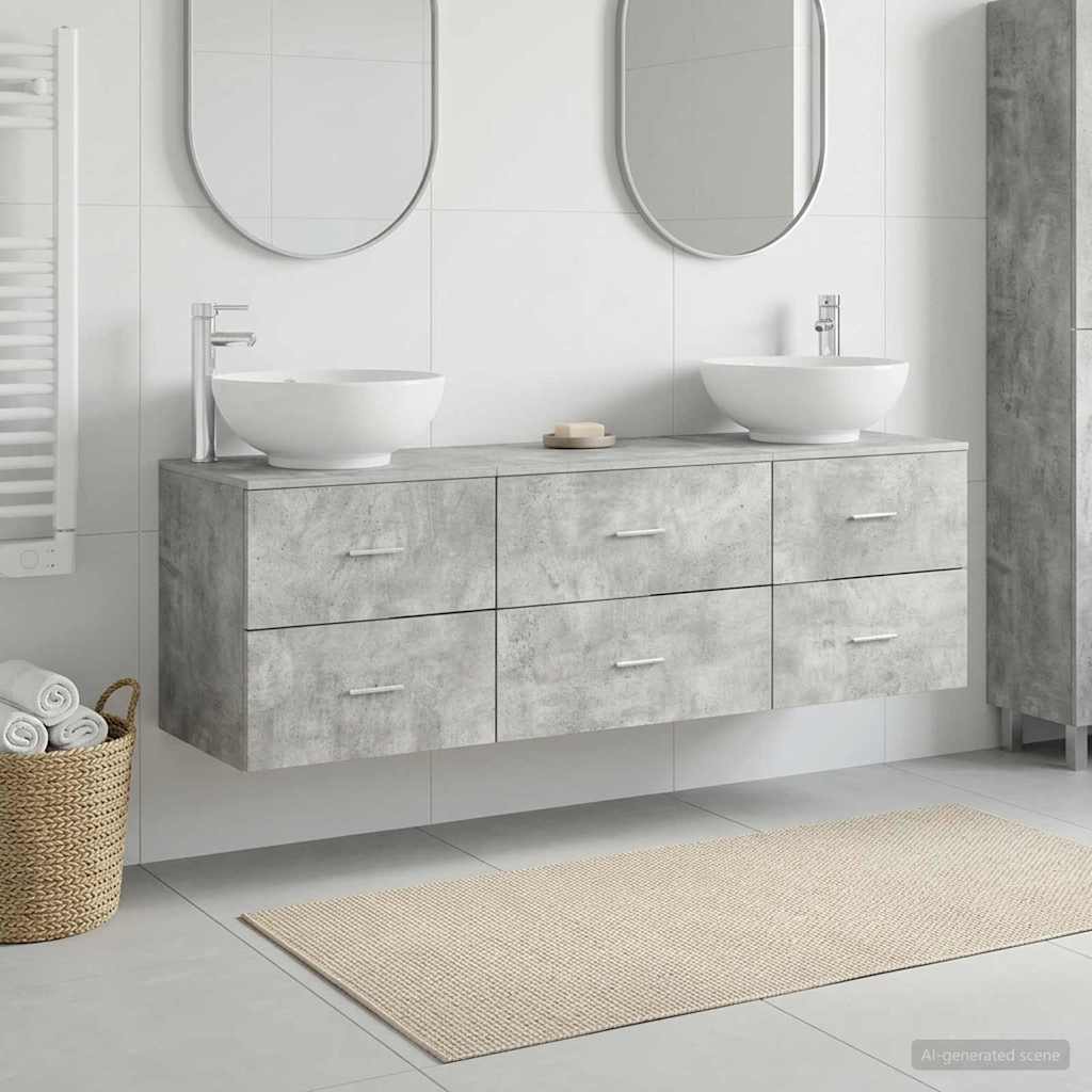 Badeværelsesmøbel sæt 3 stk. Betongrå 49,5 x 44,5 x 65 cm