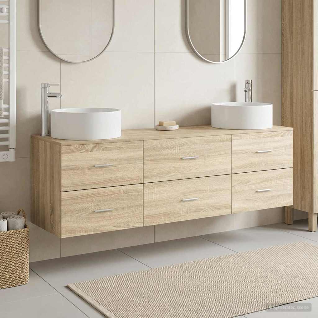 Badeværelsesmøbel sæt 3 stk. Sonoma-eg 49,5 x 44,5 x 65,5 cm
