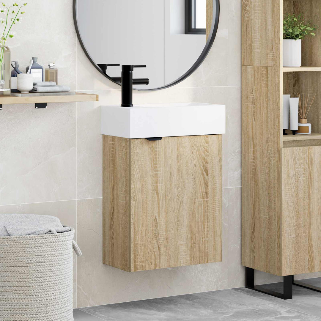 Badeværelses Vanity-enhed med Armatur Sonoma-eg