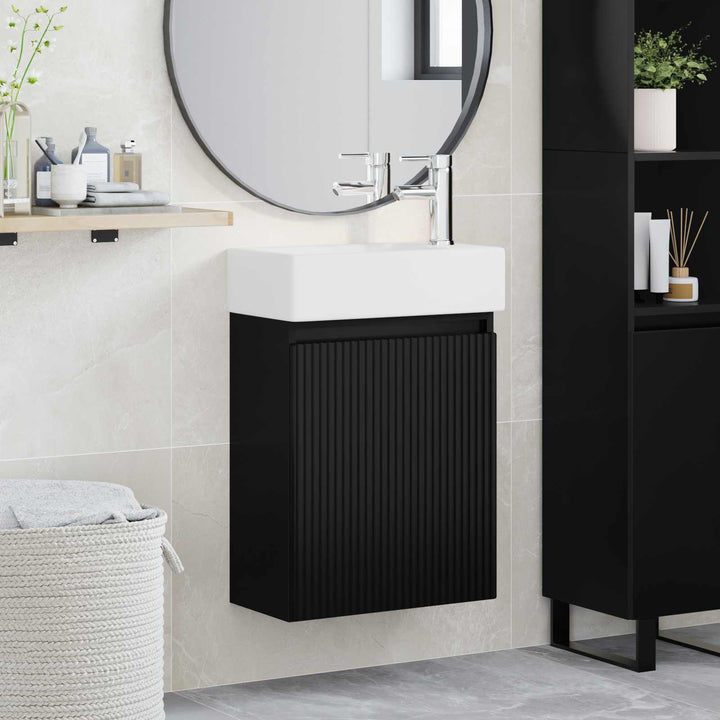 Badeværelses Vanity-enhed med Armatur Sort 45,5 x 22,5 x 84 cm