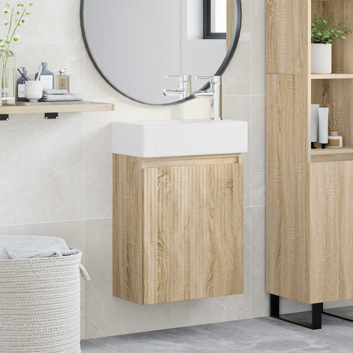Badeværelses Vanity-enhed med Armatur Sonoma-eg