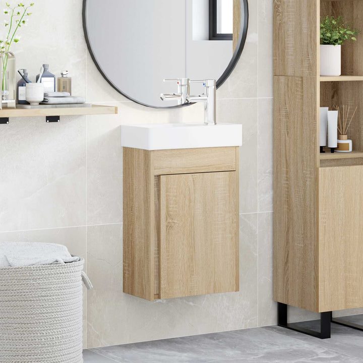 Badeværelses Vanity-enhed med Armatur Sonoma-eg