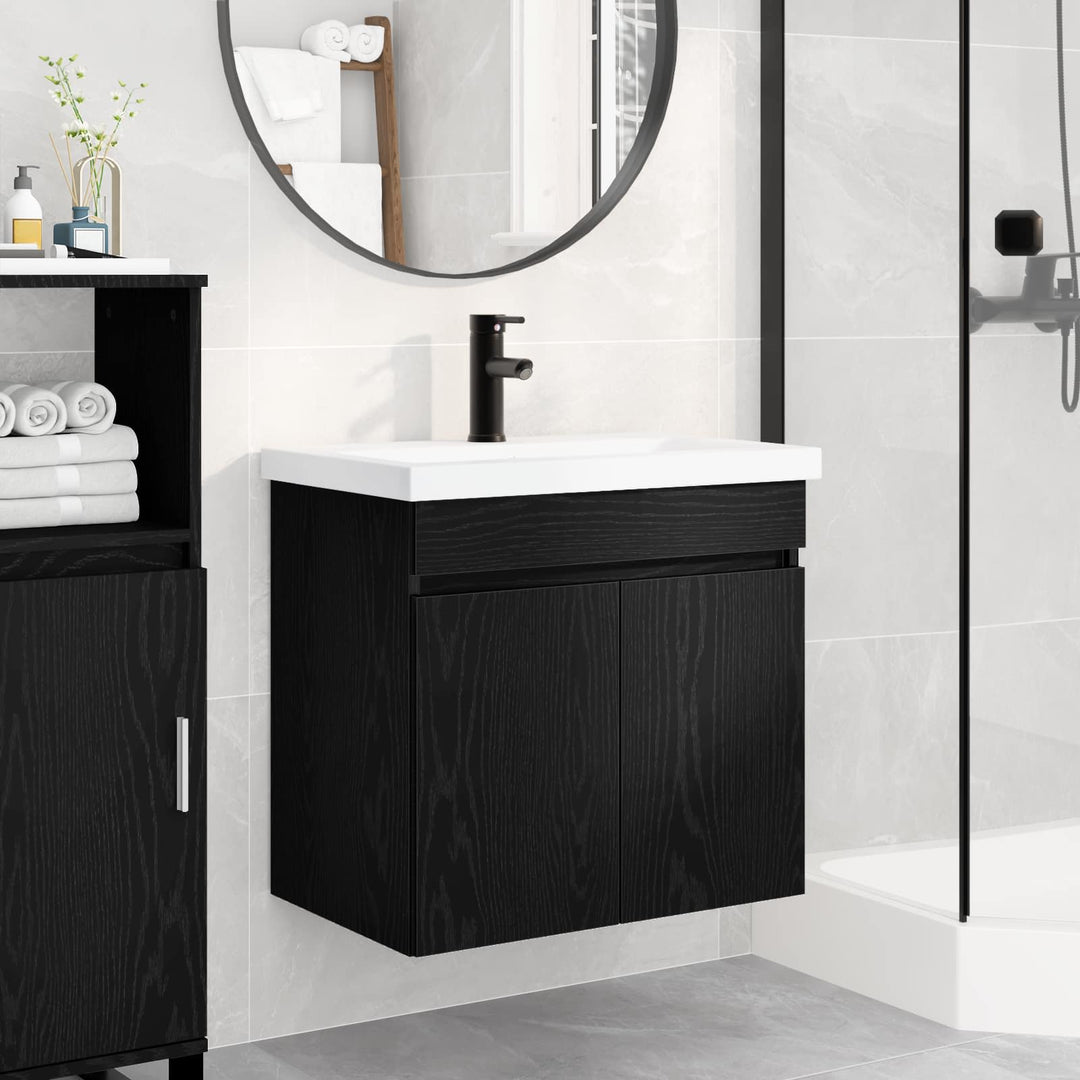 Badeværelses Vanity-enhed med Armatur Sort eg 61 x 40 x 74,5 cm