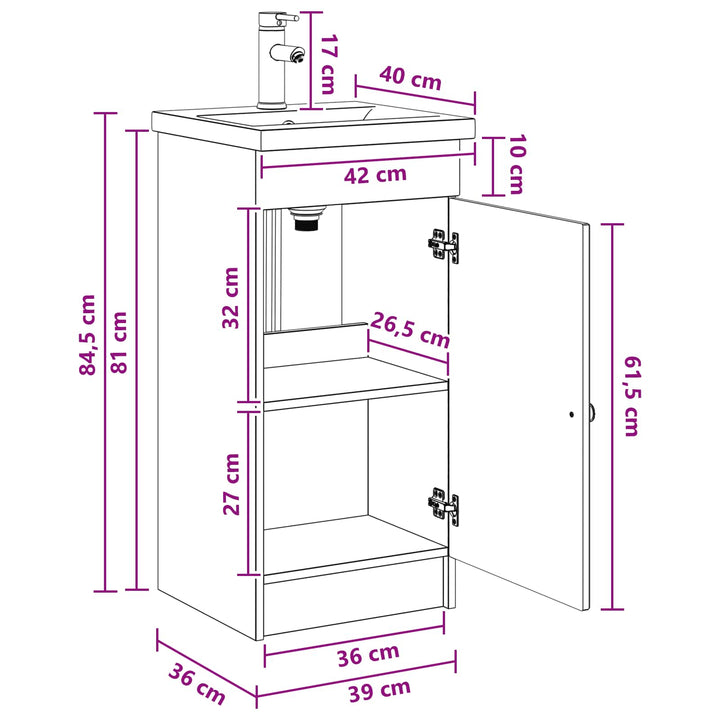 Badeværelsesvask med vask Røget eg 42 x 40 x 84,5 cm