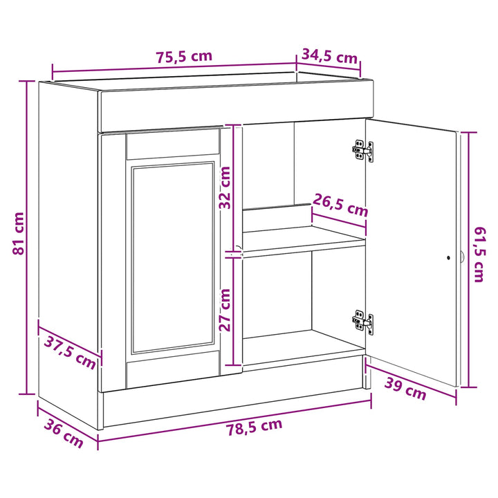 Bad møbel under vasken Hvid højglans 78,5 x 37,5 x 81 cm