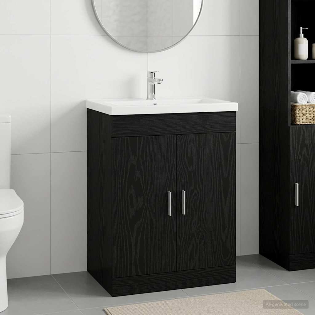 Badeværelse Under Vask Skab Sort eg 56 x 37,5 x 81 cm