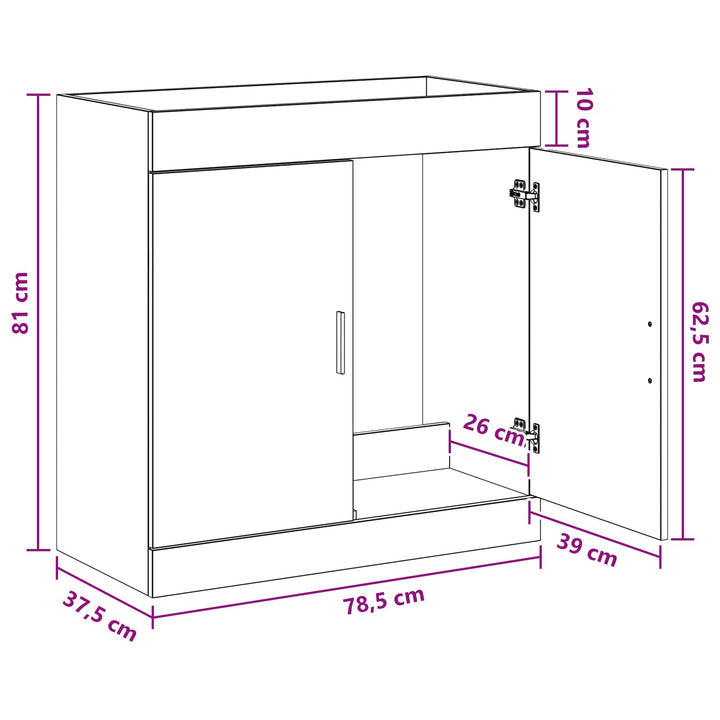 Badeværelse Under Vask Skab Sort eg 78,5 x 37,5 x 81 cm