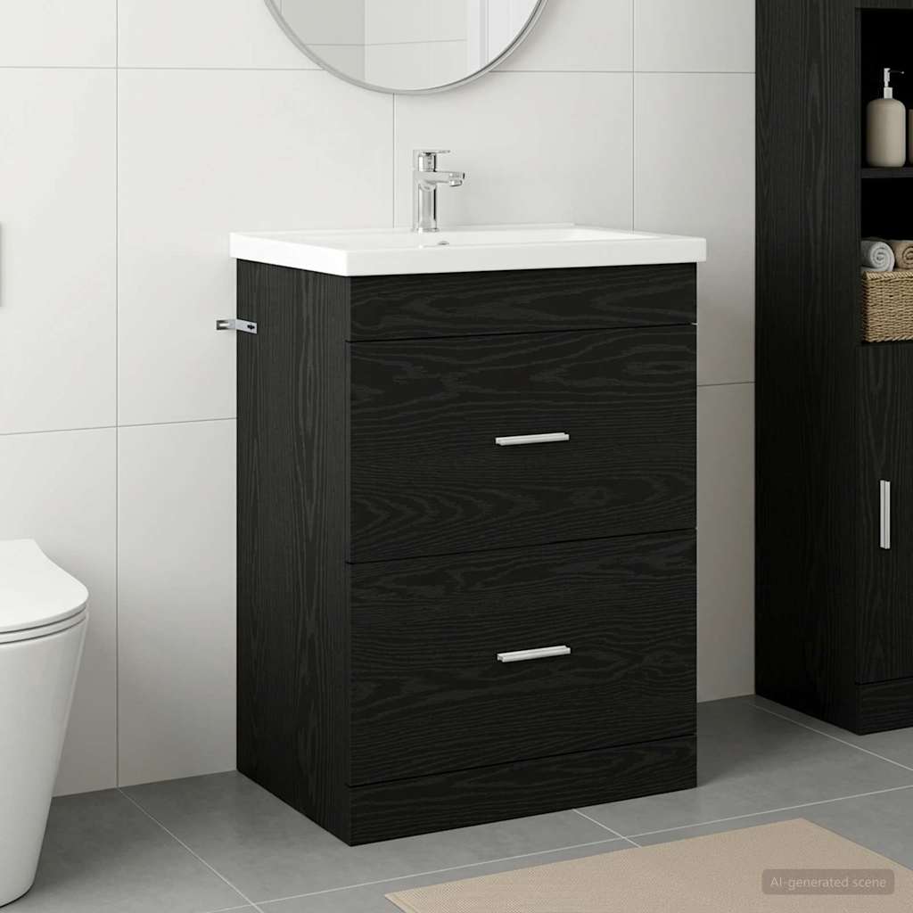 Badeværelse Under Vask Skab Sort eg 56 x 37,5 x 81 cm