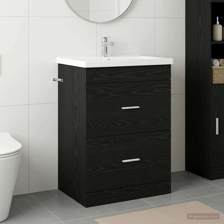 Badeværelse Under Vask Skab Sort eg 56 x 37,5 x 81 cm