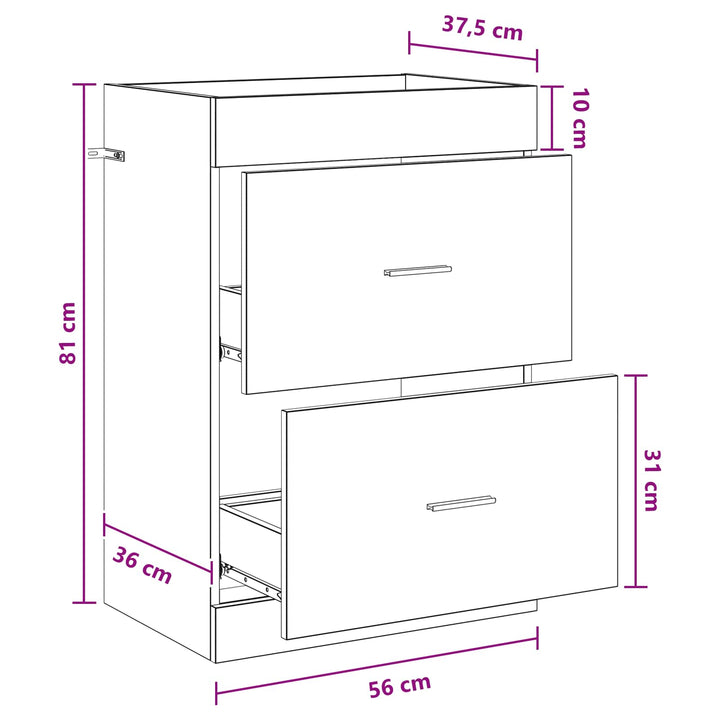 Badeværelse Under Vask Skab Sort eg 56 x 37,5 x 81 cm