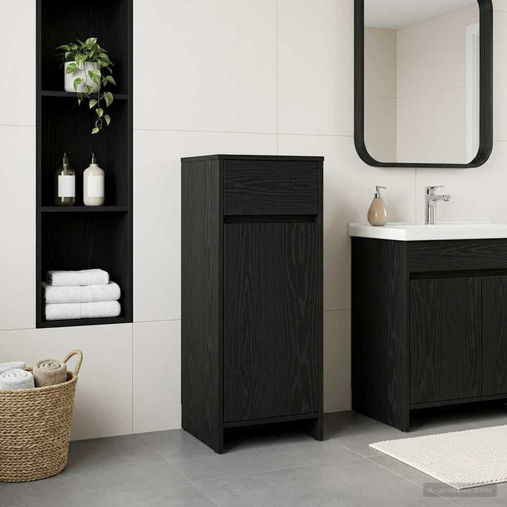 Badeværelsesskab Sort eg 35 x 36,5 x 85 cm Konstrueret træ