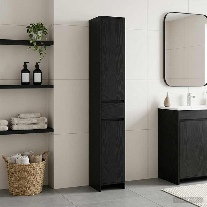 Badeværelsesskab Sort eg 30 x 33 x 190 cm Konstrueret træ