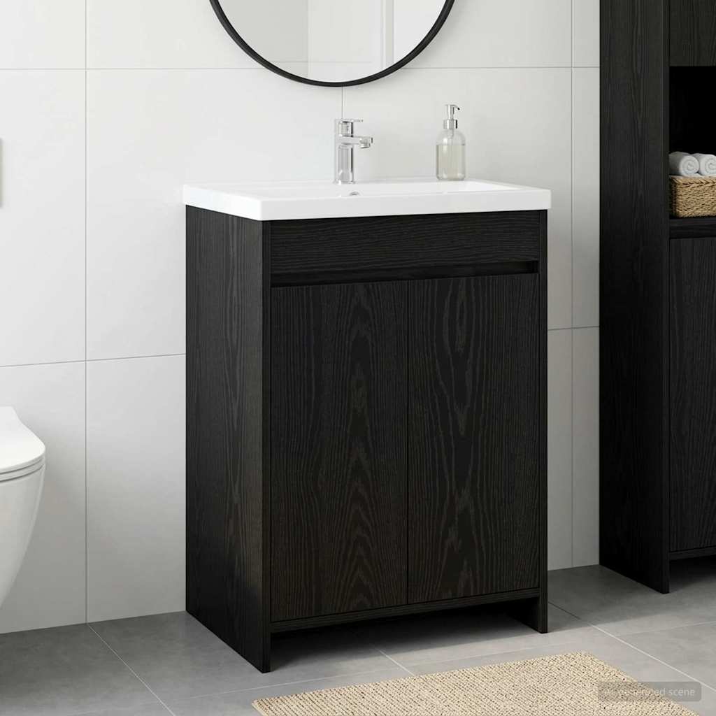 Badeværelse Under Vask Skab Sort eg 56 x 37,5 x 81 cm