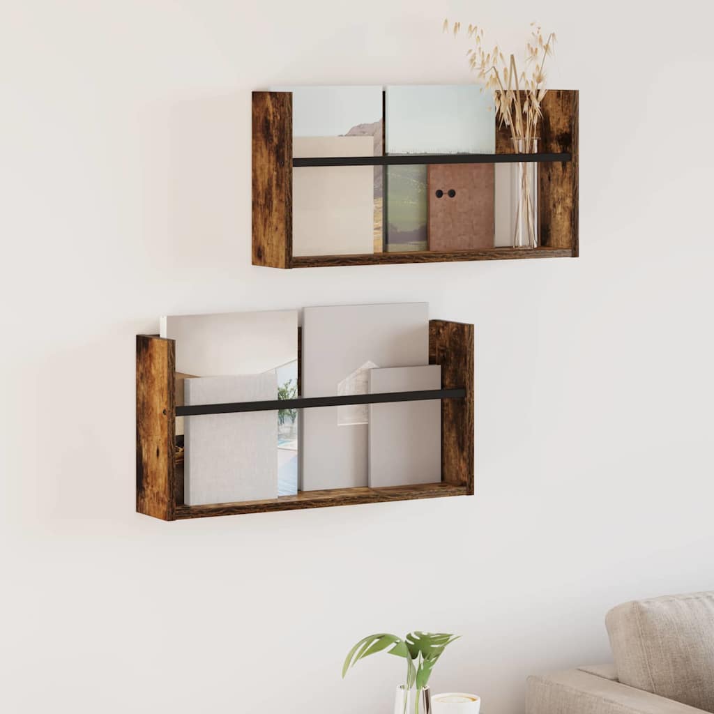 Magasin Rack 2 pcs Røget eg 60 x 12 x 30 cm Konstrueret træ