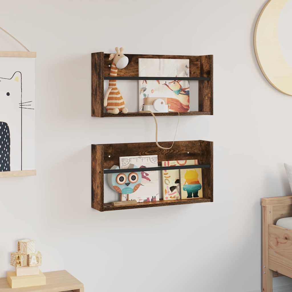 Magasin Rack 2 pcs Røget eg 60 x 12 x 30 cm Konstrueret træ