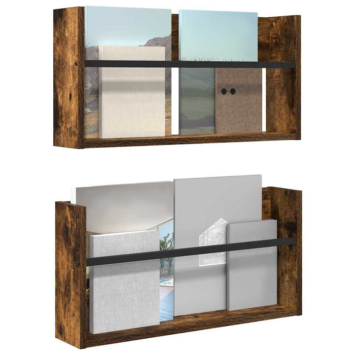 Magasin Rack 2 pcs Røget eg 60 x 12 x 30 cm Konstrueret træ