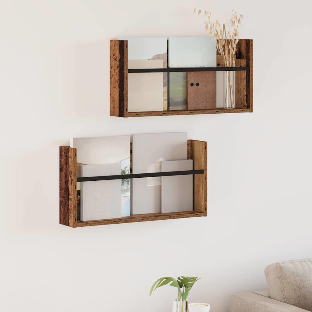 Magasin Rack 2 pcs Gammelt træ 60 x 12 x 30 cm Konstrueret træ