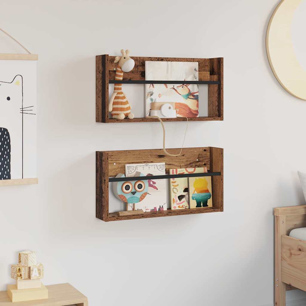 Magasin Rack 2 pcs Gammelt træ 60 x 12 x 30 cm Konstrueret træ