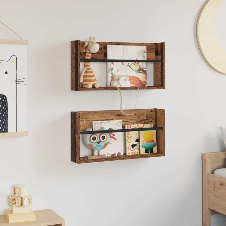 Magasin Rack 2 pcs Gammelt træ 60 x 12 x 30 cm Konstrueret træ