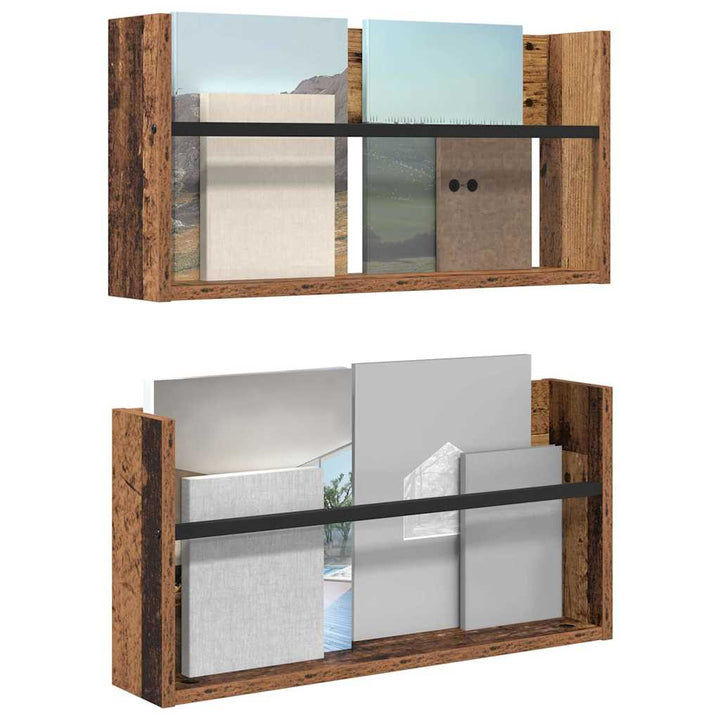 Magasin Rack 2 pcs Gammelt træ 60 x 12 x 30 cm Konstrueret træ