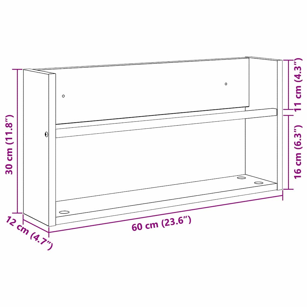 Magasin Rack 2 pcs Gammelt træ 60 x 12 x 30 cm Konstrueret træ