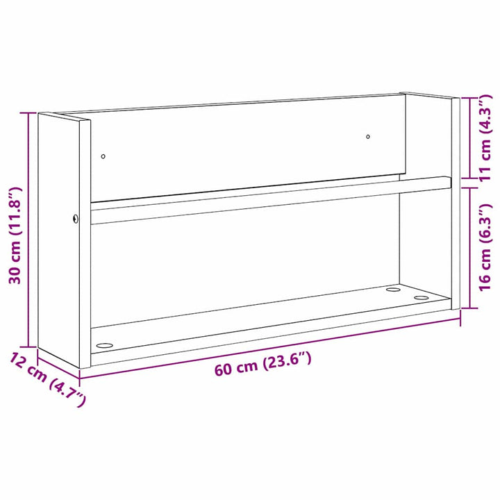 Magasin Rack 2 pcs Gammelt træ 60 x 12 x 30 cm Konstrueret træ