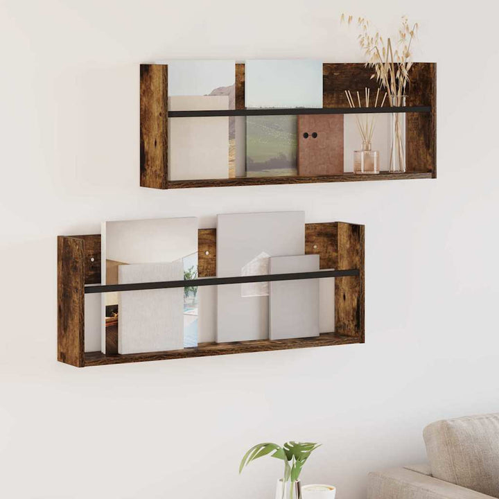 Magasin Rack 2 pcs Røget eg 80 x 12 x 30 cm Konstrueret træ