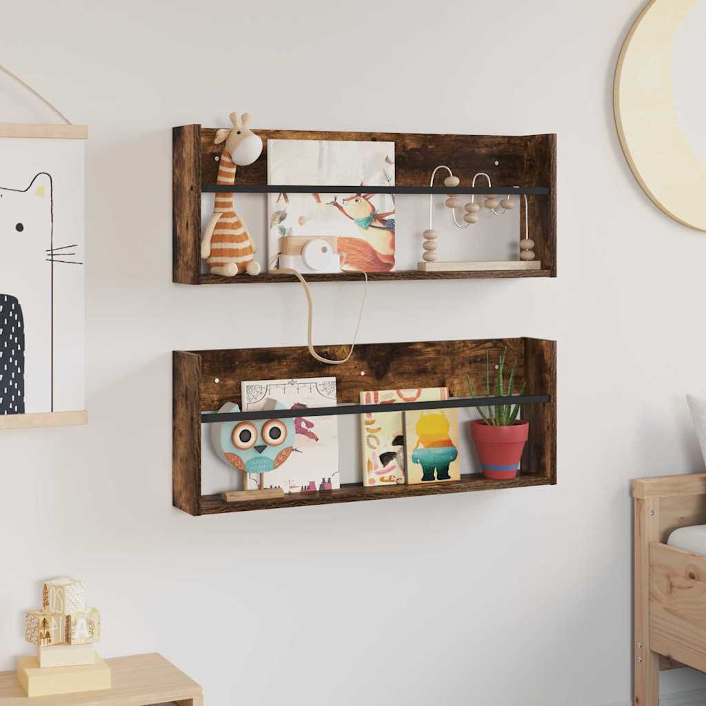 Magasin Rack 2 pcs Røget eg 80 x 12 x 30 cm Konstrueret træ
