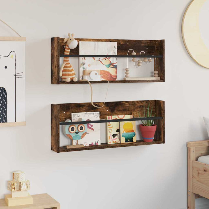 Magasin Rack 2 pcs Røget eg 80 x 12 x 30 cm Konstrueret træ