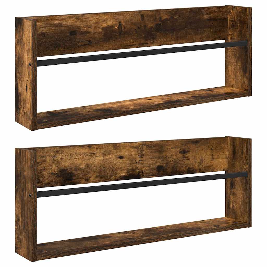 Magasin Rack 2 pcs Røget eg 80 x 12 x 30 cm Konstrueret træ
